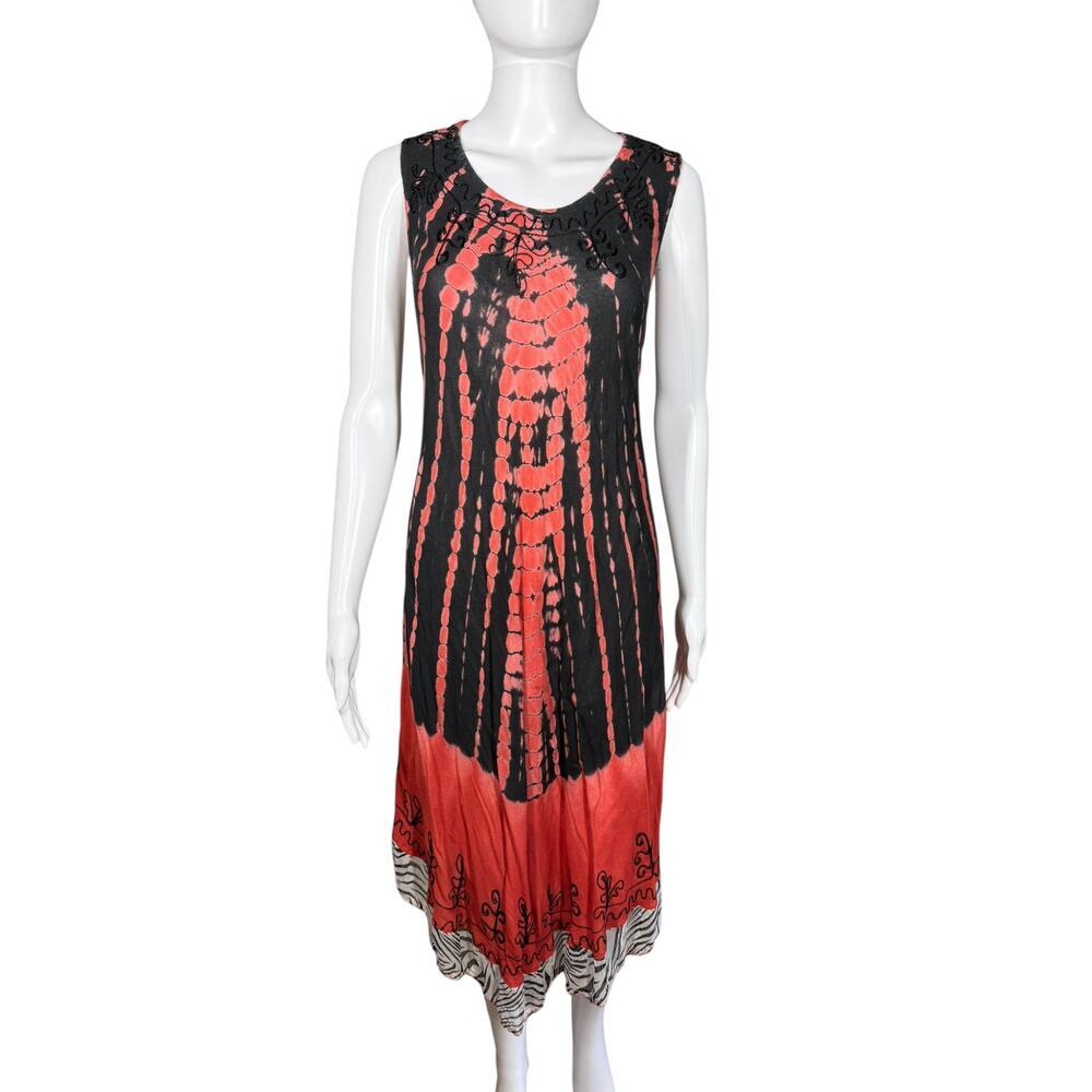 Vintage 90s Fairycore Red Black Tie Dye Asymmetric Zebra Print Festival Dress OS